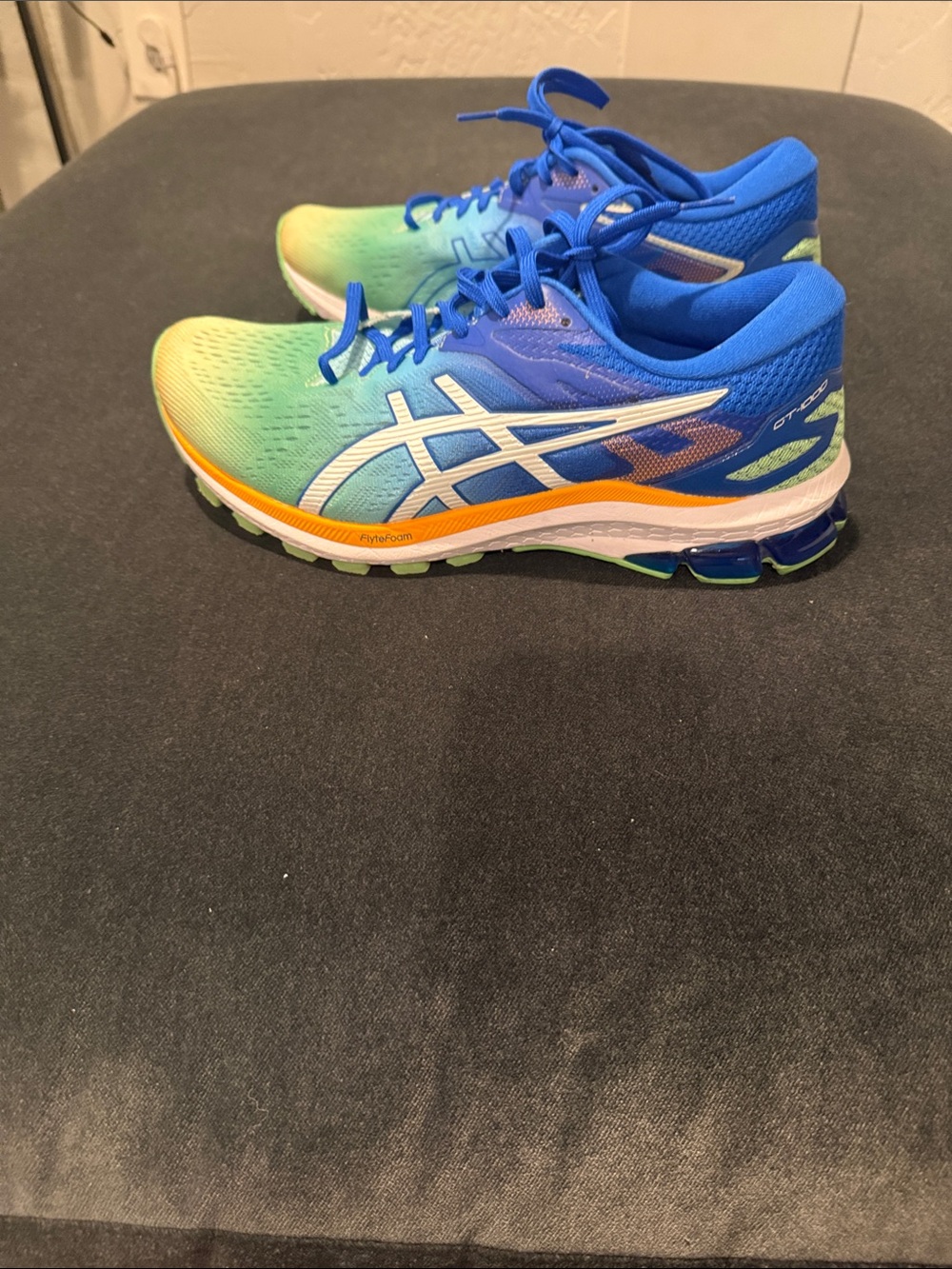 ASICS Blue Green Gradient Running Shoes with Orange Trim